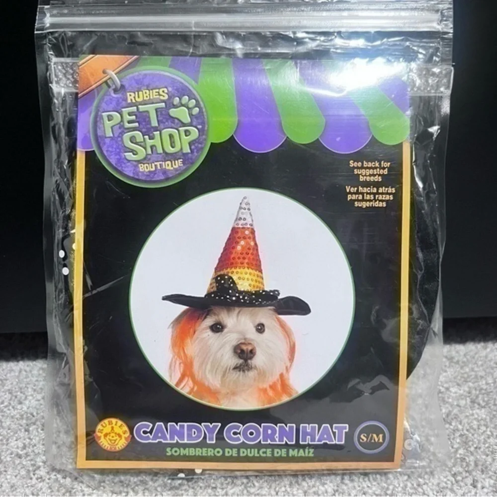 NWT Rubies Pet Shop candy corn hat with orange hair size sm-med dogs